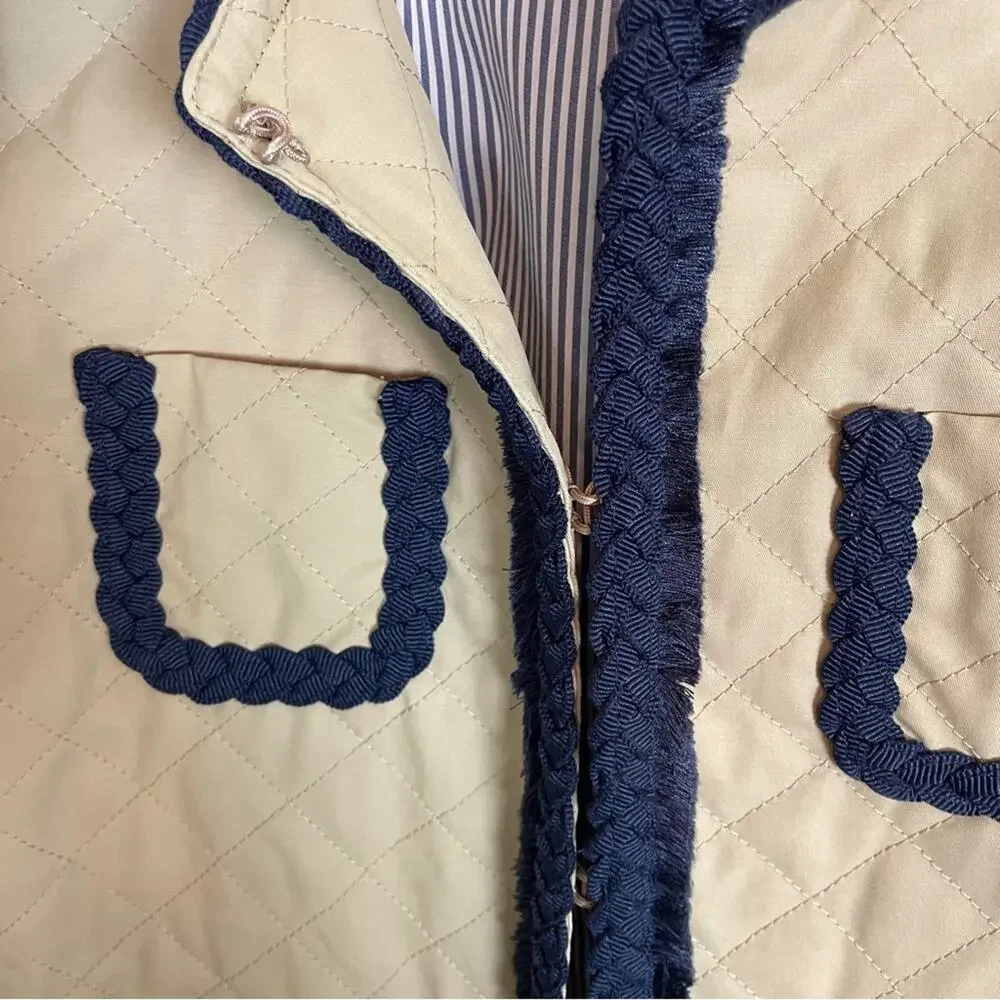 J.Crew Quilted Crop Lady Jacket Tan Braided Fringe Trim Blazer Sz 00
